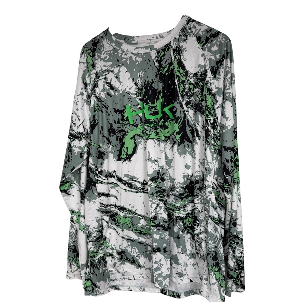 Huk Performance Fishing Shirt Mens XXL Mossy Oak Camo LS Sun Shirt Green